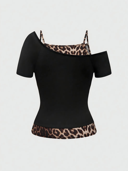 🔥2025 New Women's Y2K Punk T-shirt Fashion American Retro Sweet Sexy Short Women's Summer Leopard print Top SS69