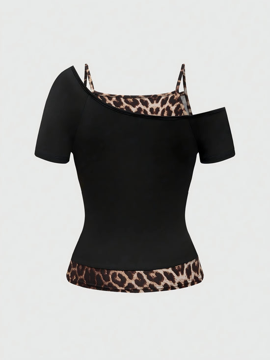 🔥2025 New Women's Y2K Punk T-shirt Fashion American Retro Sweet Sexy Short Women's Summer Leopard print Top SS69