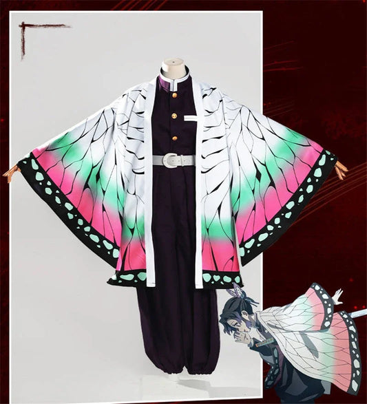 Kochou Shinobu Anime Cosplay Costume Set with Uniform and Haori for Adults