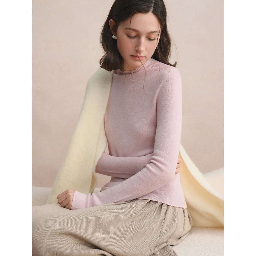 DUSHU Seamless Half-high Collar Pure Wool Pullovers Women Plus Size Autumn Winter Bottoming Sweater Solid Soft Breathable Tops