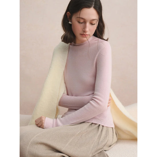 DUSHU Seamless Half-high Collar Pure Wool Pullovers Women Plus Size Autumn Winter Bottoming Sweater Solid Soft Breathable Tops