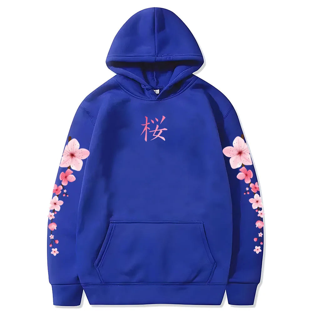 Japanese Blossom Sakura Graphic Hoodies Long Sleeve Winter Hooded Sweatshirts Casual Women/Men Comfortable Pullovers with Pocket SS69 21.69 dark-blue / XXXL
