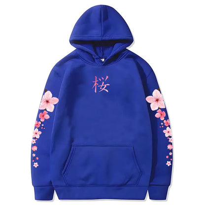 Japanese Blossom Sakura Graphic Hoodies Long Sleeve Winter Hooded Sweatshirts Casual Women/Men Comfortable Pullovers with Pocket SS69 21.69 dark-blue / XXXL