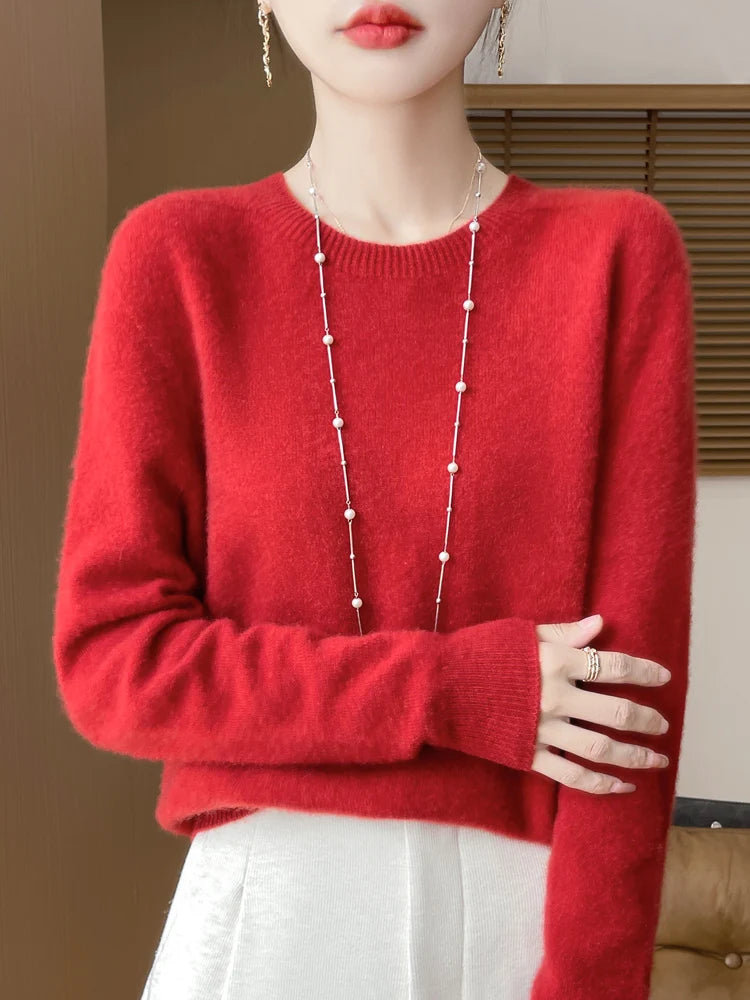 Addonee Women's 100% Merino Wool O-Neck Pullover Sweater