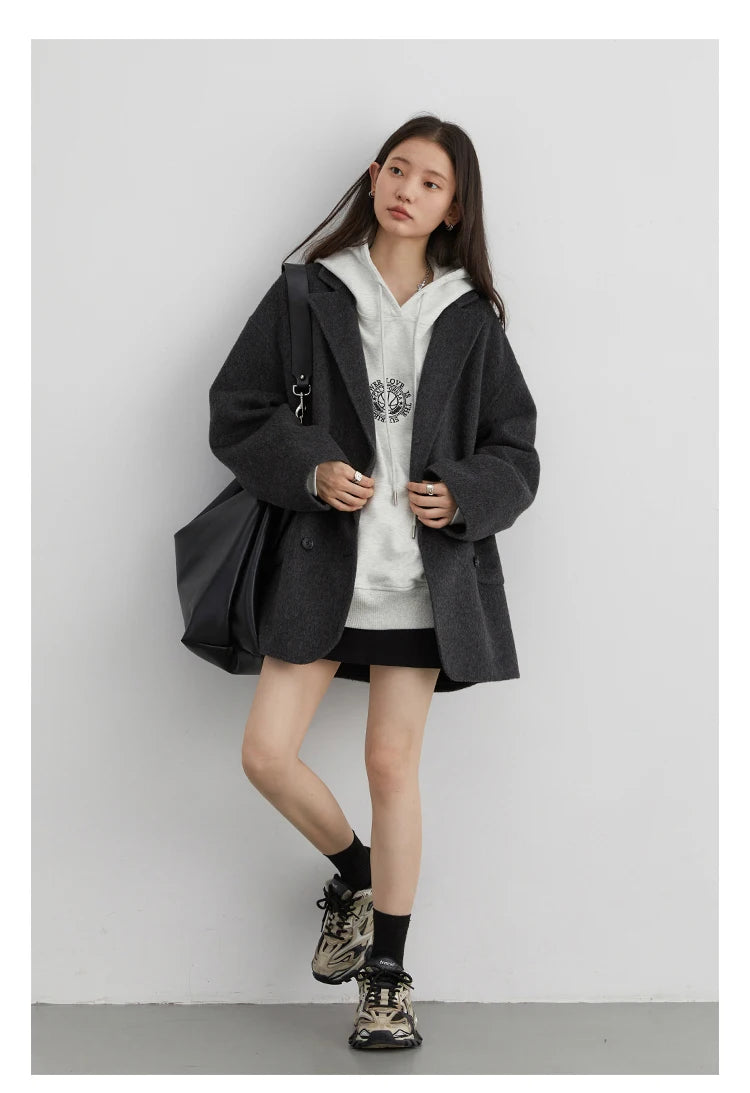 CHIC VEN Women's Wool Blend Double-Breasted Coat