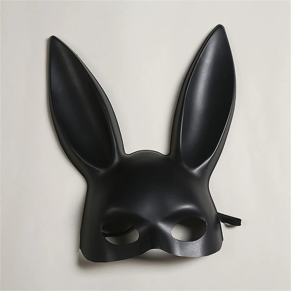Exaggerated Rabbit Ear Mask - Black & White PVC Costume Accessory