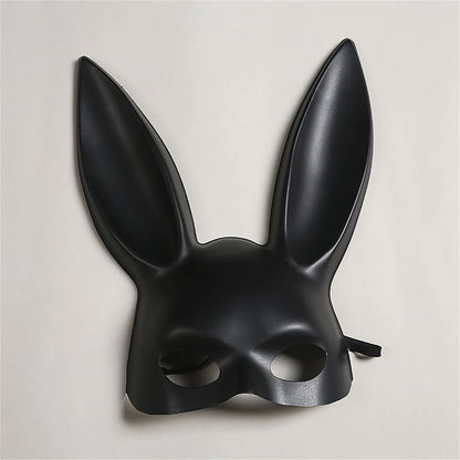 Exaggerated Rabbit Ear Mask, Black and White PVC Bunny Costume Accessory