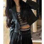 2024 New Short Genuine Leather Blazer Jackets for Women Fashion Pink Lapel Single Button Female Long Sleeve Sheepskin Jackets