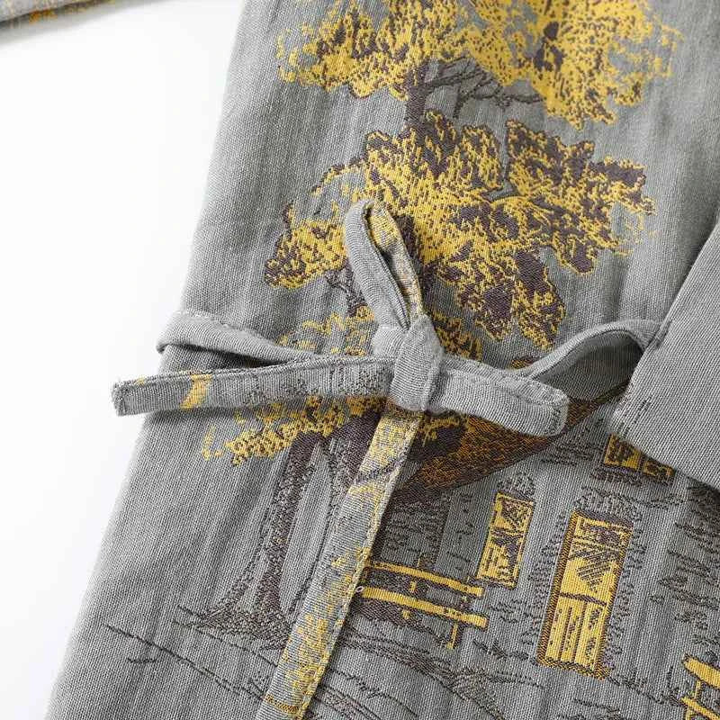 Men's Spring and Autumn Kimono Robes with Long Pants Pajamas Set Home Clothes Cotton Loose Pijama Masculino Clothes