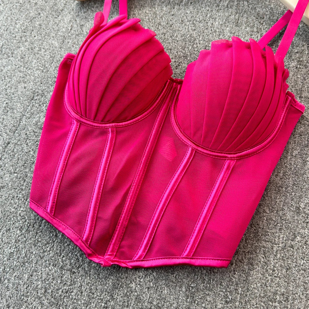 korean fashion mesh summer Fashion fishbone camis Corset  Slim Hotsweet Tank Top Women sweet crop top SS69