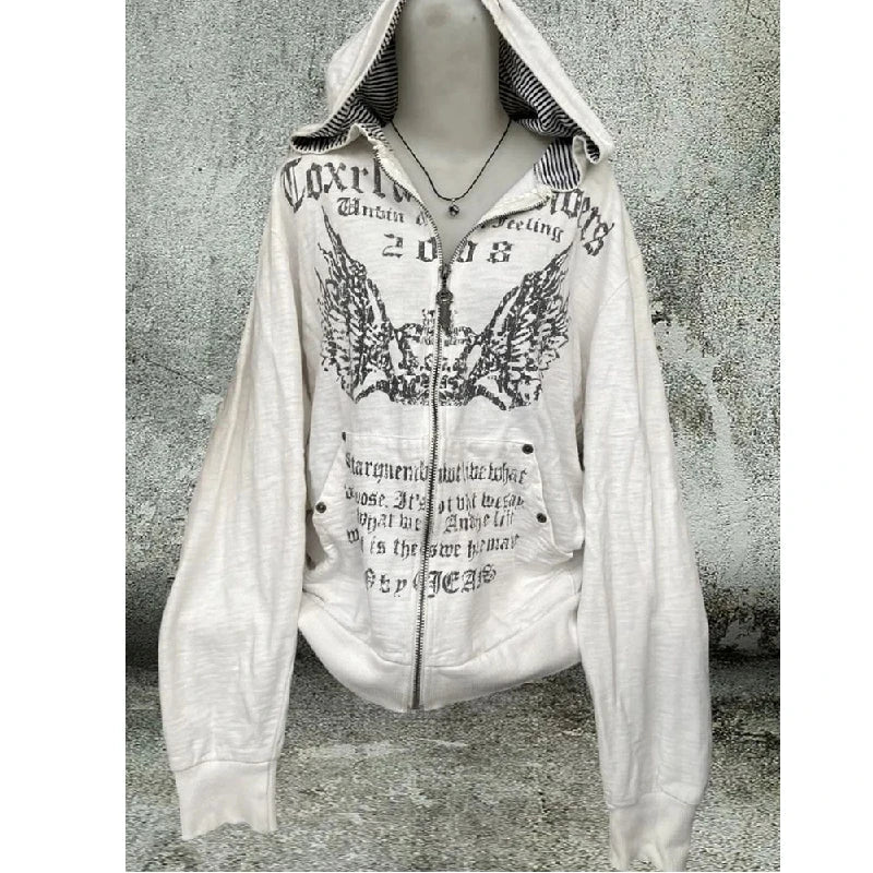 ey Zipper Hoodie ex Loose Lazy Sle High Street Retro American Letter Print Long Sve Sweatirt Autumn Winter Coat SS69