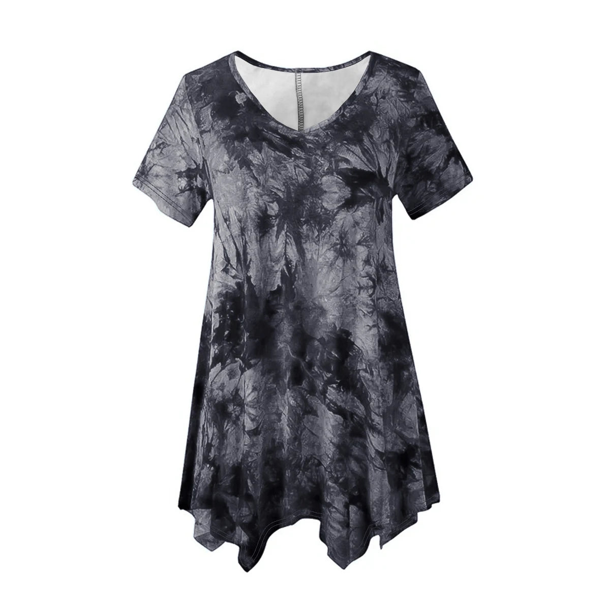 5XL Plus Size Woman Clothing Tie Dye Short Sleeve T-shirt Casual New Style V Neck Irregularity Tops Big Size Ladies Loose Tops - SS69 