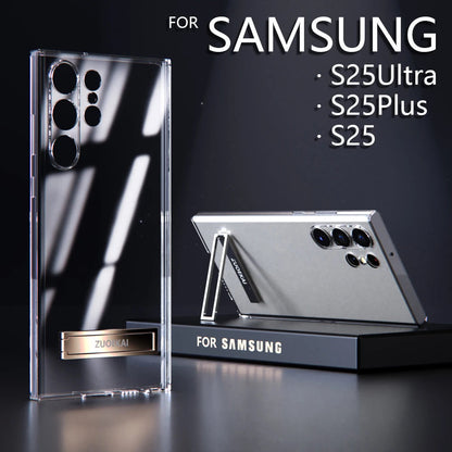 For Samsung Galaxy S25 S24 S23 S22 Ultra Transparent Kickstand Case with Bracket Standing Transverse Protective Clear Soft Cases SS69