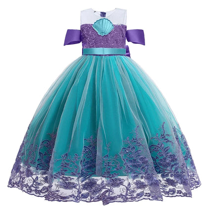 Supertaro Chen Ariel Princess Cosplay Dress for Girls, Floral Mesh Ball Gown