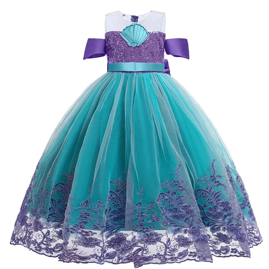 Supertaro Chen Ariel Princess Cosplay Dress for Girls, Floral Mesh Ball Gown