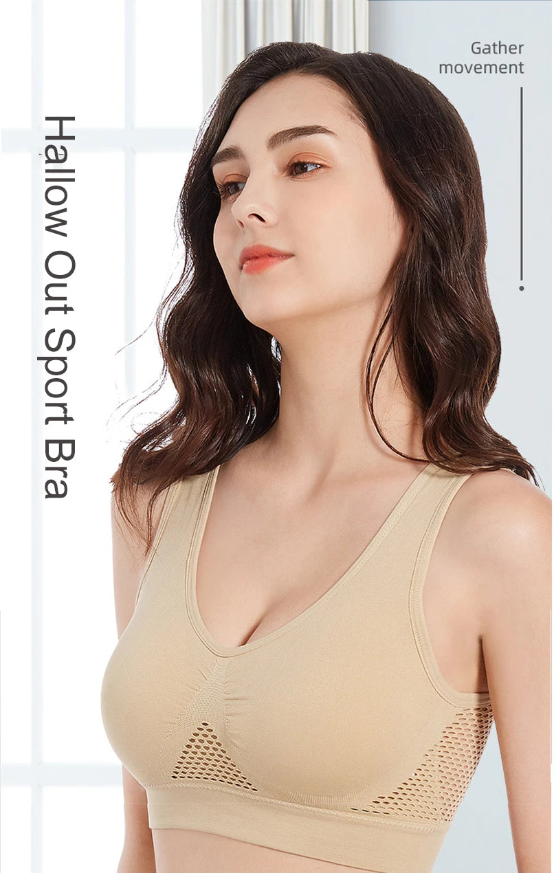 Breathable Sports Bra Top Fitness Women Brassiere Removable Padded Sport Bra Running Gym Seamless Push Up Bras SS69