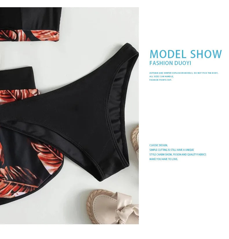 Women 2024 New Bikinis 6 Colors Sexy Halter Bikini 3 Piece Set Leafs Print High Waisted Swimsuit Beach Bathing Suit Size S-XXL SS69