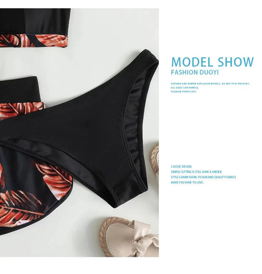 Women 2024 New Bikinis 6 Colors Sexy Halter Bikini 3 Piece Set Leafs Print High Waisted Swimsuit Beach Bathing Suit Size S-XXL SS69