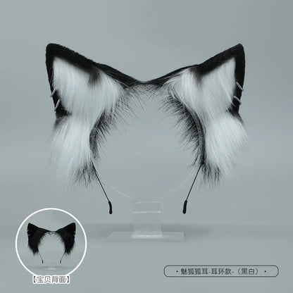 White/Red Wolf Fox Headwear Furry Jackal Ear Jackal Tail Props Cat Ear Headband Handmade Anime COSPLAY Lolita KC LOL Fox Costume