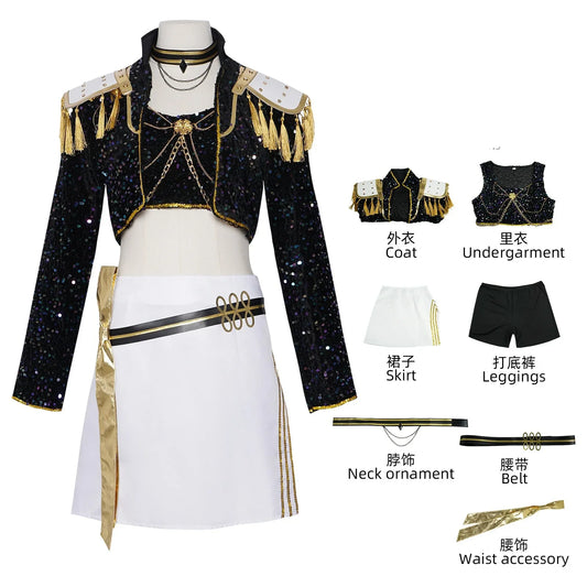 Kids Rumi Zoey Mira Cosplay KPop Demon Hunters Costume Women Girls Black Golden Suit Saja Boys Halloween Role Playing Outfits