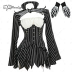 MEOWCOS Women's Jack Cosplay Costume Halloween Gothic  Long Sleeve Top with Skirt and Gloves