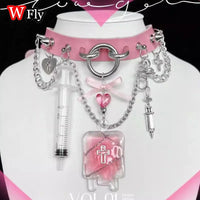 Harajuku Hot Girl Lolita Mine Sweetheart Disease Petite Nurse Needle Cross Medical Subculture Bow Collar Accessories Y2k SS69 19.69 pink
