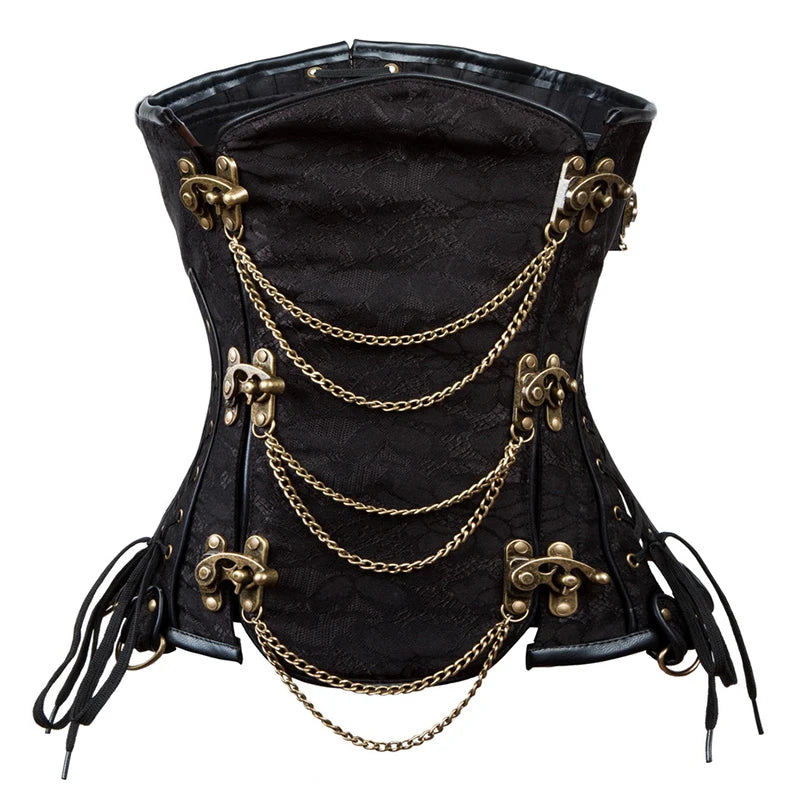 Brown Floral Steampunk Underbust Corset - Steel Boned Waist Trainer