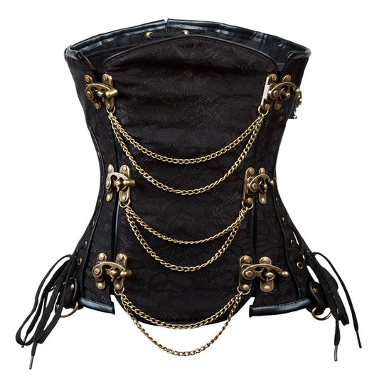 SS69 Brown Steampunk Underbust Corset, Steel Boned Floral Waist Trainer