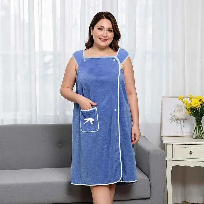 1 Pcs Women's Plus Size Wearable Bath Towel-Cute Bow Soft Shower Skirt for Women-Adjustable Bath Robe with Pocket for Home an