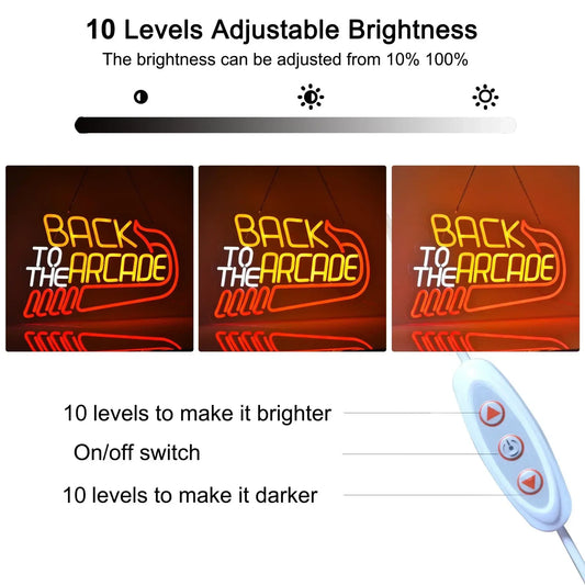 Back to The Arcade Neon Sign Retro Game Room Decor LED Wall Art for Gamers Home Bar Cafe Gaming Gift Idea Vintage 80s Style