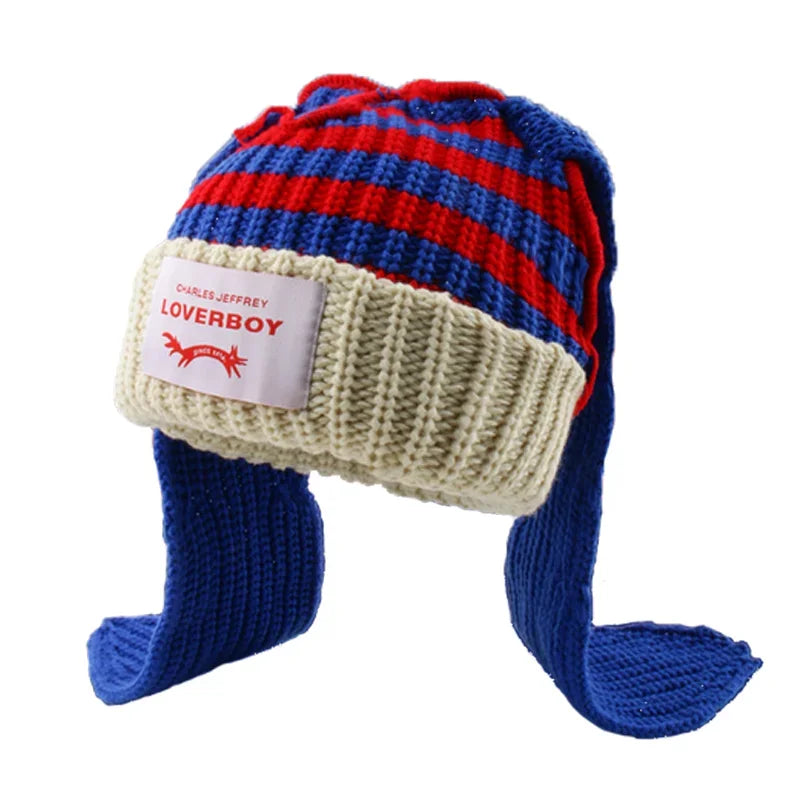 Long fox Ears Knitted Hat Men Women Rabbit Ear Warm Crochet Beanies Kpop Hip Hop Hat Winter Skullies Cap Y2k Christmas Gifty