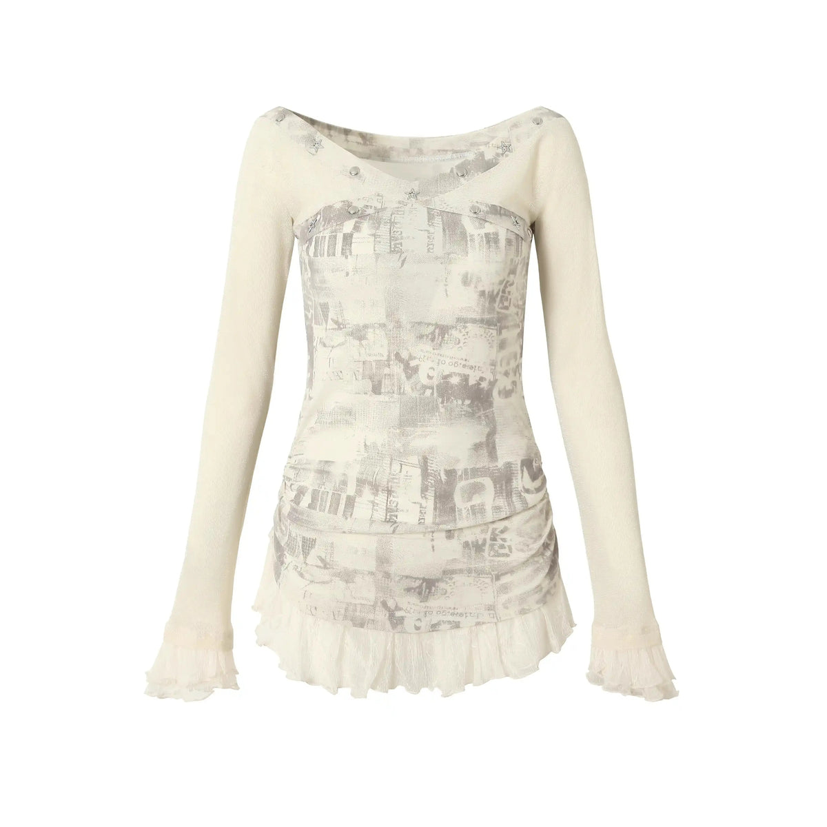 NO ROMANCE Fairy Sexy Punk Printing Half Transparent Lace Patch Knitted Long Sleeve Hooded Dresses Rock Gothic Design Vestidos SS69 108.69 white shirt / M