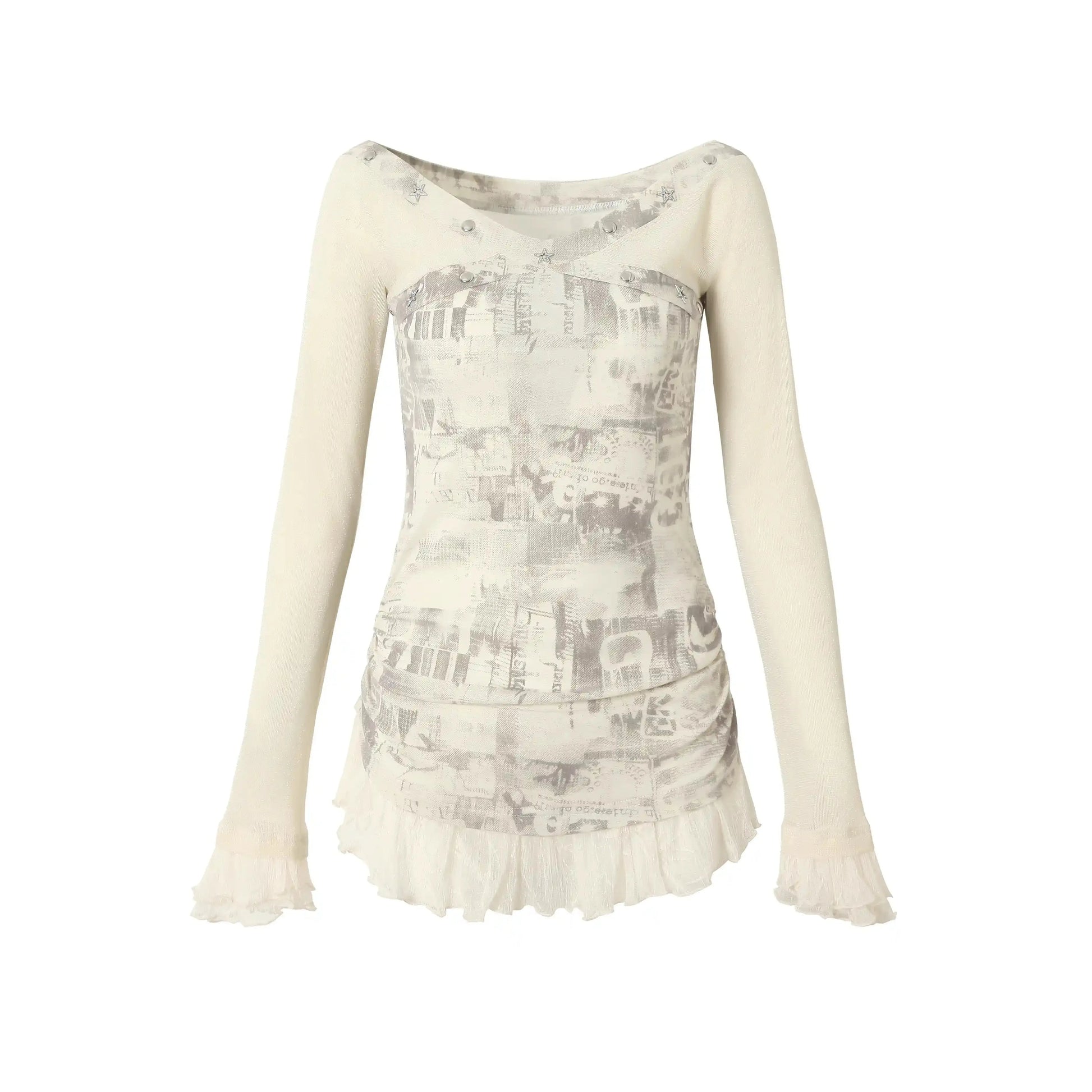 NO ROMANCE Fairy Sexy Punk Printing Half Transparent Lace Patch Knitted Long Sleeve Hooded Dresses Rock Gothic Design Vestidos SS69 108.69 white shirt / M