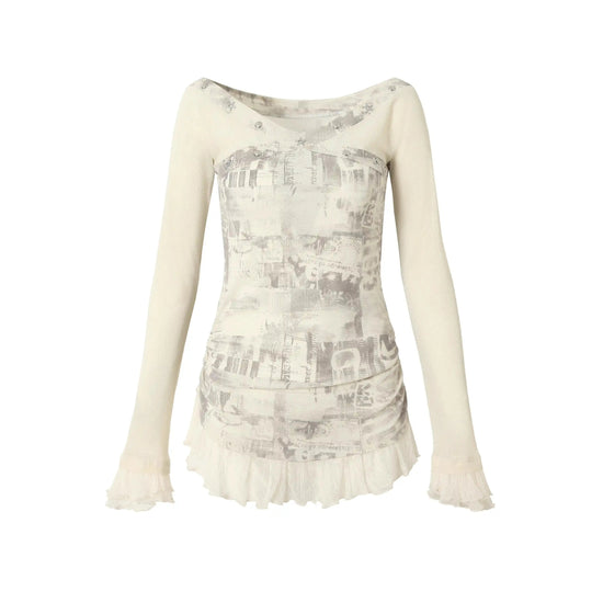 NO ROMANCE Fairy Sexy Punk Printing Half Transparent Lace Patch Knitted Long Sleeve Hooded Dresses Rock Gothic Design Vestidos SS69 108.69 white shirt / M