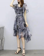 Women floral Chiffon Flower Dress 2026 trends new in Ladies Elegant V Neck short Sleeve korean style Summer Dress Female Clothes