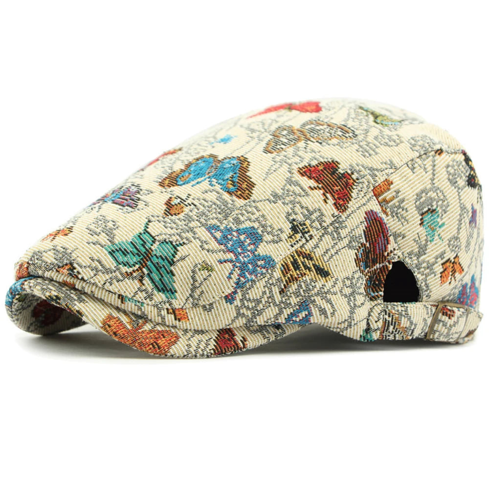 HT4729 Berets for Women Retro Butterfly Embroidery Artist Painter Beret Hat Retro Ivy Flat Cap Male Female Adjustable Beret Cap