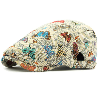 HT4729 Berets for Women Retro Butterfly Embroidery Artist Painter Beret Hat Retro Ivy Flat Cap Male Female Adjustable Beret Cap
