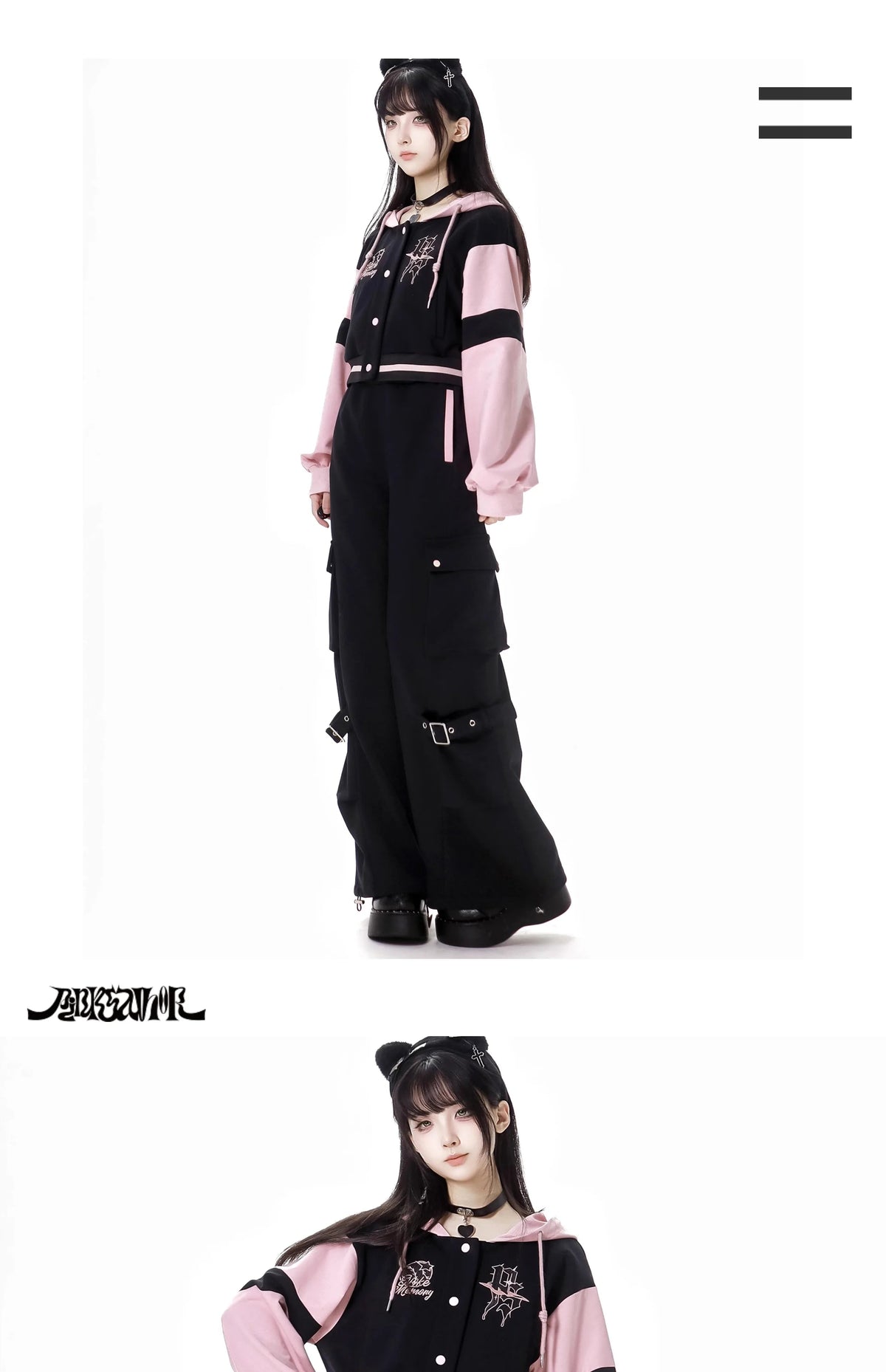 Pink and Black Splicing Color Hooded Baseball Jacket Casual Pant Sets 2025 Spring and Autumn Sweet Cool Girl Students Outfits SS69