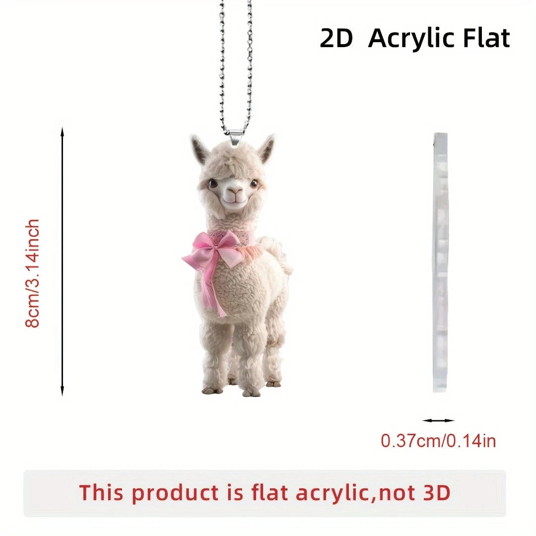 1 Cute Alpaca Acrylic Keychain 2D Graphic Design with Pink Bow Perfect for Car Rearview Mirror Home Decor PendantCarDecorations SS69