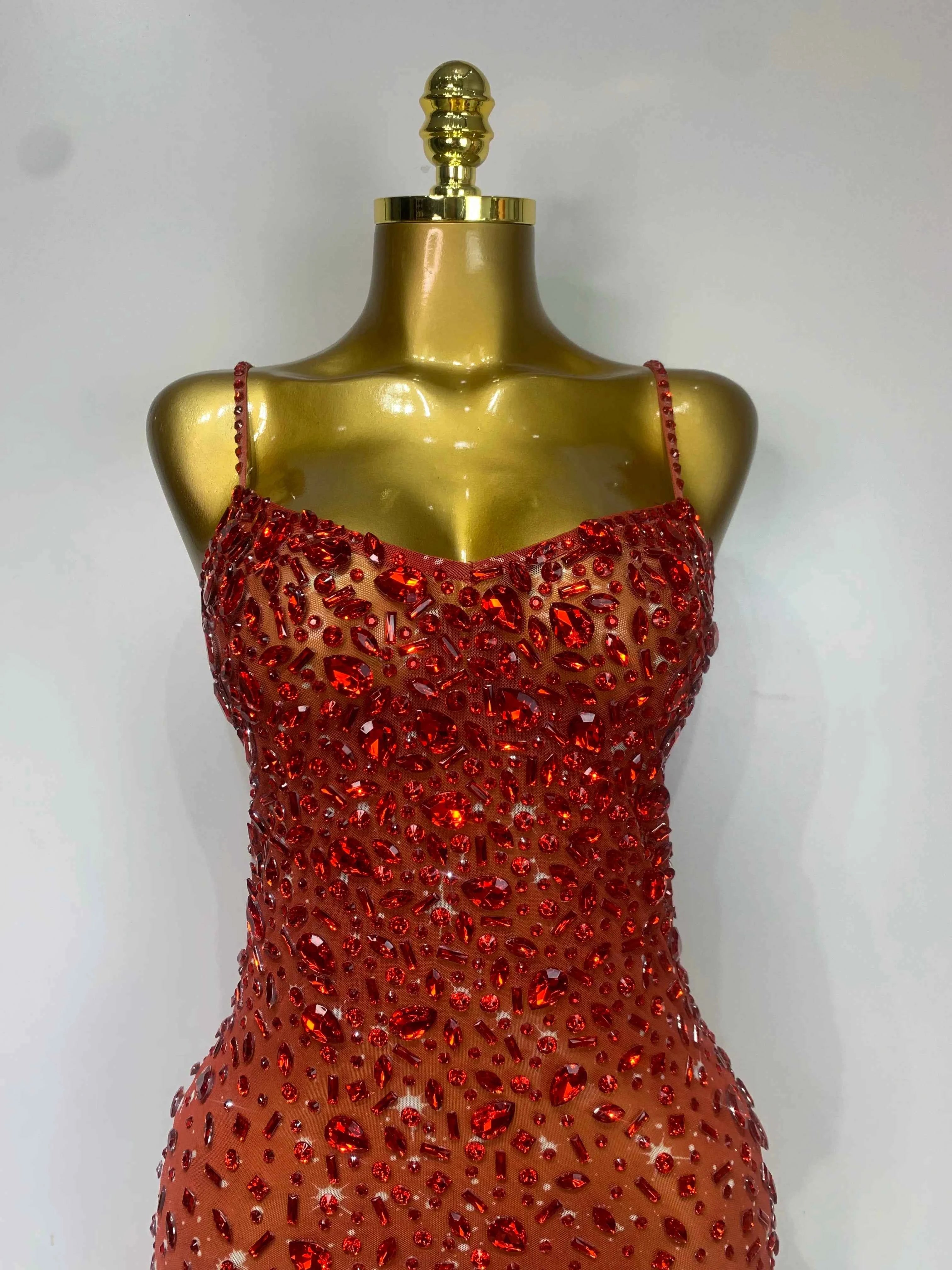 Luxury Rhinestones Sexy Mesh See Through Bodycon Dress Women Birthday Evening Cocktail party Gown Red Carpet Club Stage Outfit