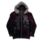 New Gothic geometric print red gradient zipper hoodie women fashion high street fur collar loose sweatshirt for men and women