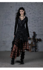 NO ROMANCE Fairy Sexy Punk Printing Half Transparent Lace Patch Knitted Long Sleeve Hooded Dresses Rock Gothic Design Vestidos SS69