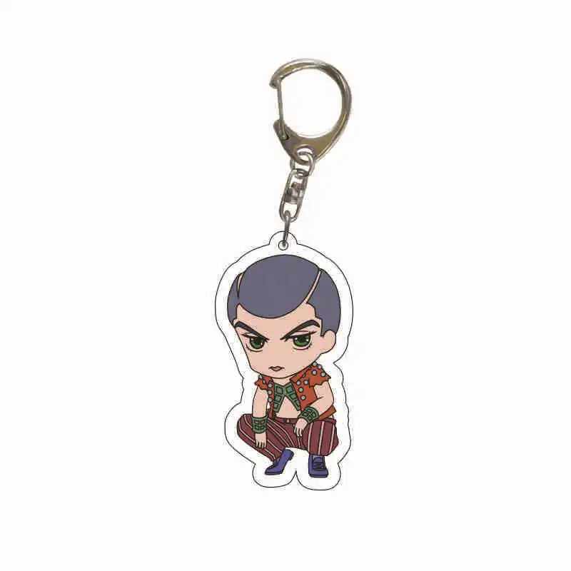 Anime Jojos Bizarre Adventure Keychains Cartoon Figure Acrylic Key Ring Kujo Jotaro Ghirga Narancia Bruno Key Chain Fans Gifts