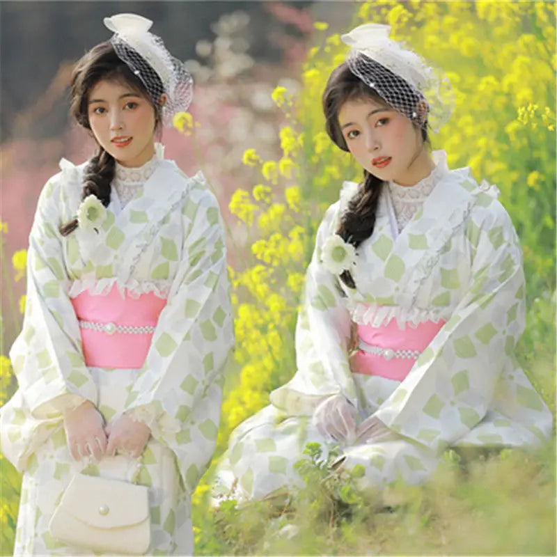 Fashion National Trends Women Sexy Kimono Yukata Dress With Obi Novelty Evening Dress Japanese Cosplay Costume Floral One Size