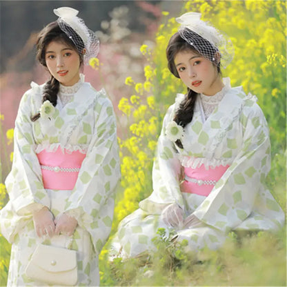 Fashion National Trends Women Sexy Kimono Yukata Dress With Obi Novelty Evening Dress Japanese Cosplay Costume Floral One Size
