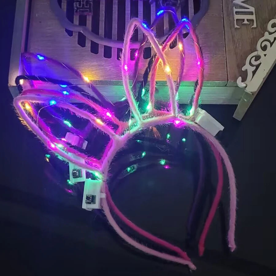 LED Glow Cat & Bunny Ear Headbands - 10/20/30 Pcs