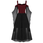 New Medieval Witch Dress for Women Halloween Carnival Women Plus Size Cold Shoulder Butterfly Sleeve Halloween Gothic Dress