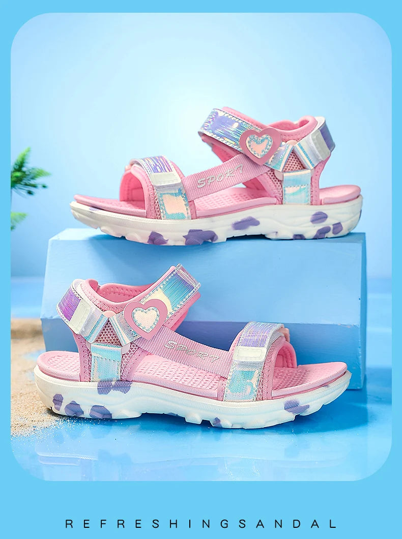 Girls' LED Sandals - Hook & Loop Closure, Anti-Slip EVA
