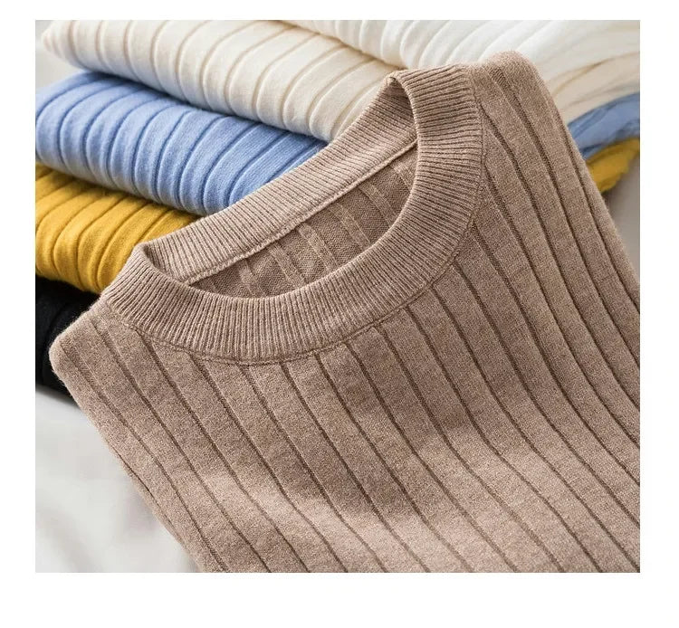 Women's O-Neck Knit Pullover Sweater - Soft Ribbed Long Sleeve
