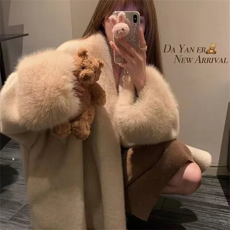 2026 Imported Velvet Mink Fur Coat With Mink Fur Collar,Temperament  Medium Length Fur Jacket Women